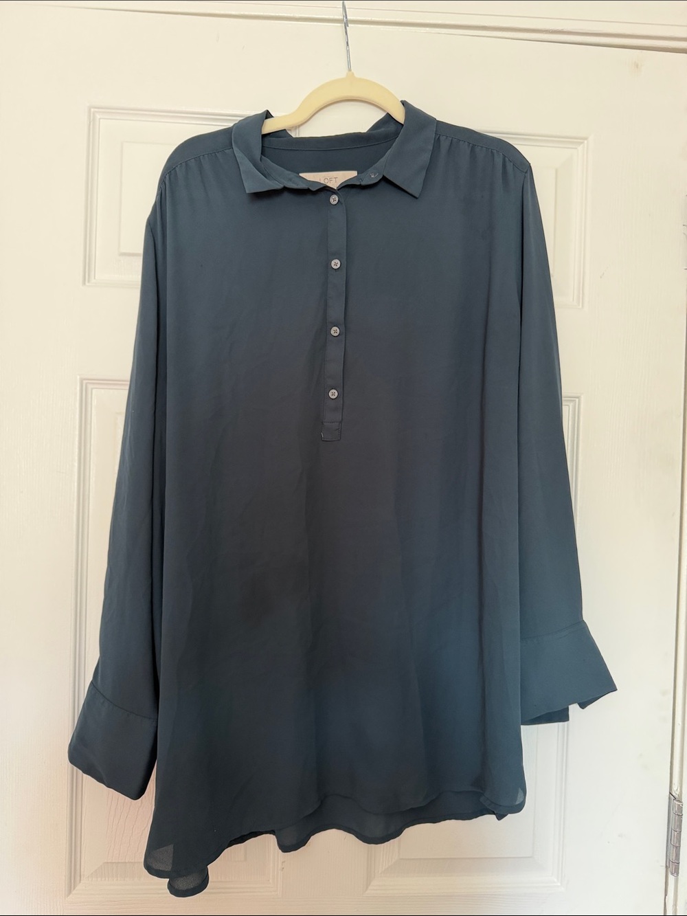 LOFT Women's Long-Sleeve Button-Front Shirt - Slate Blue